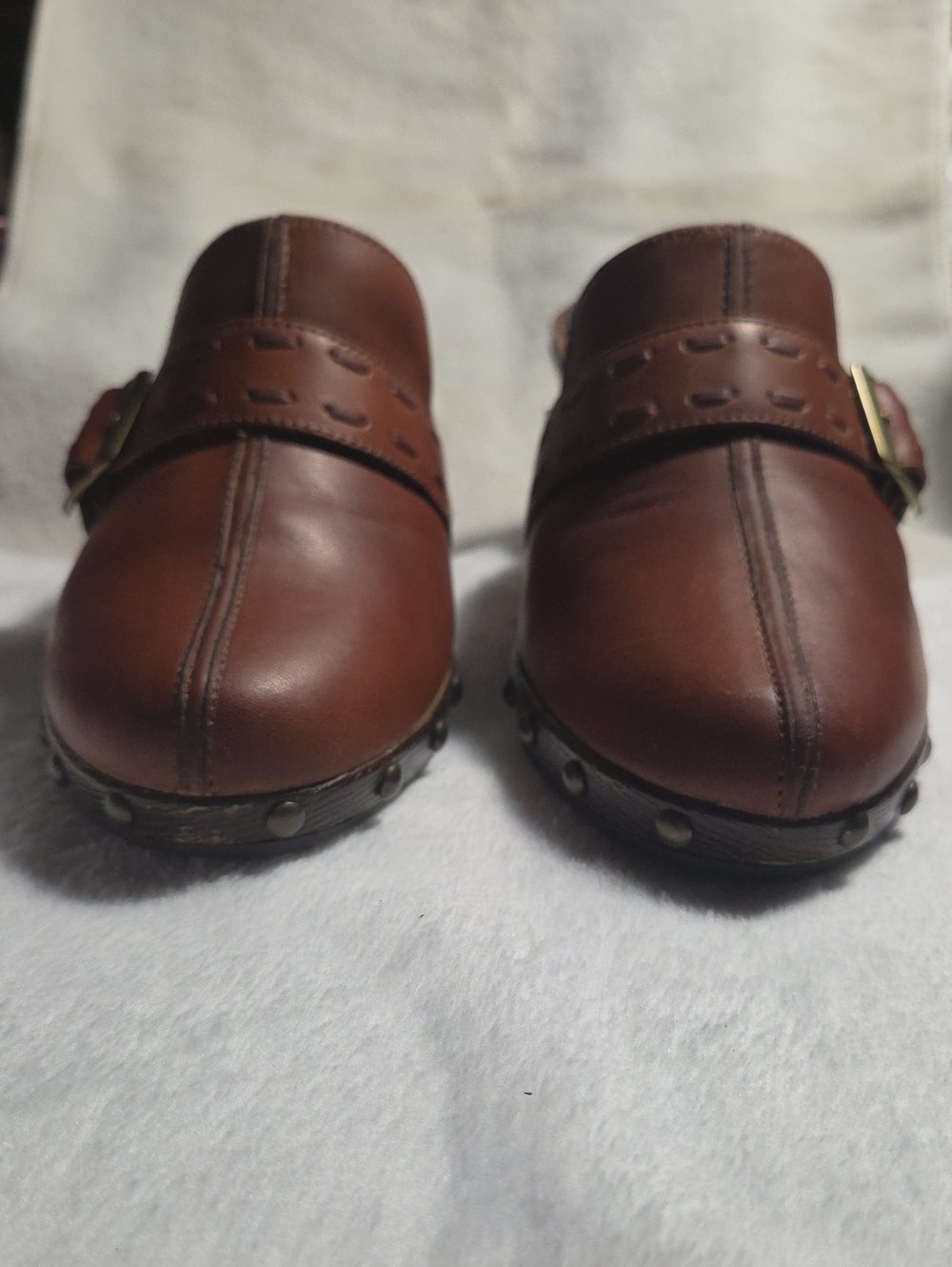 LifeStride Soft System Brown Leather Buckle Clog‎ Mules | Comfort Shoes 7.5